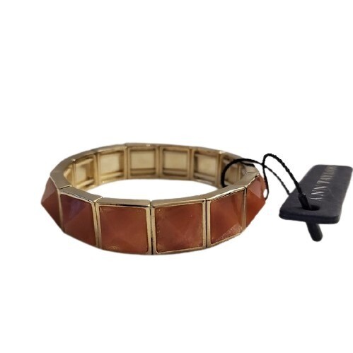 Coral Bead Goldtone Stretch Bracelet #1504
