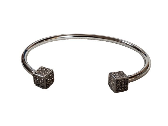Ann Taylor Silvertone Rhinestone Bangle Bracelet #971