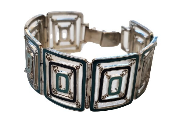 LOFT Teal &amp; Blue Eyelet Square Enamel Bracelet #908