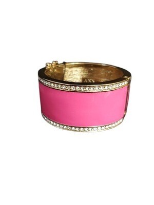 Ann Taylor Pink Enamel Rhinestone Bangle Bracelet #820