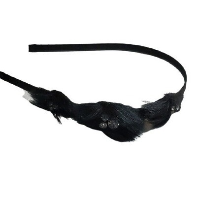 LOFT Black Faux Fur Rhinestone Headband #470