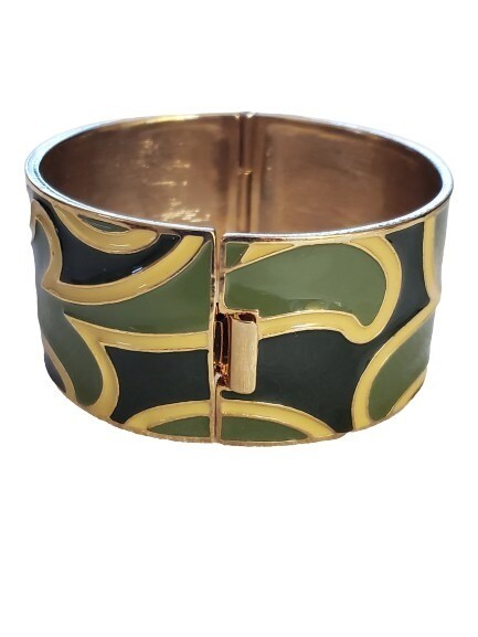 Green Swirl Enamel Bangle Bracelet #1103