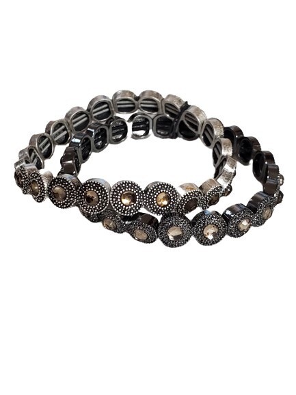 Brushed Silver &amp; Pewter Rhinestone Stretch Bangle Bracelet Set #970