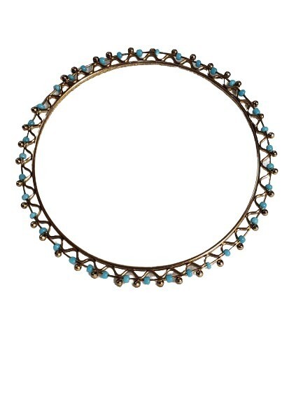 LOFT Teal Bead Goldtone Bangle Bracelet #947
