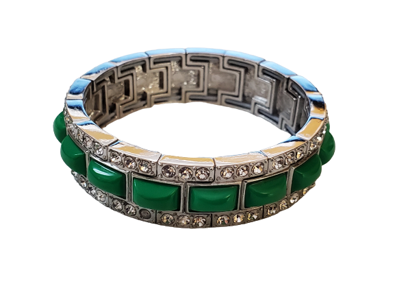 Ann Taylor Green Rhinestone Stretch Bracelet #918