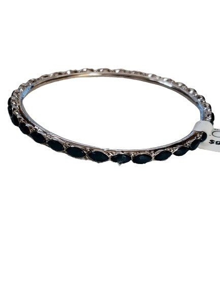 LOFT Goldtone Trim Blue Stone Bangle Bracelet #925