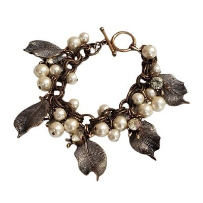 LOFT Gold Leaf Rhinestone Charm Bracelet #504