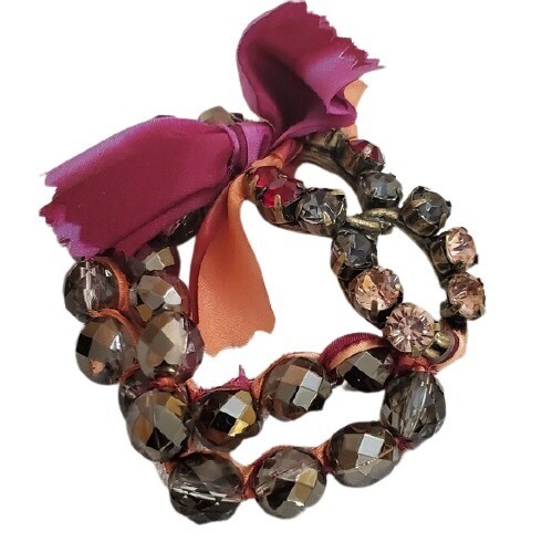 LOFT Pink Ribbon Rhinestone Stretch Bracelet #525