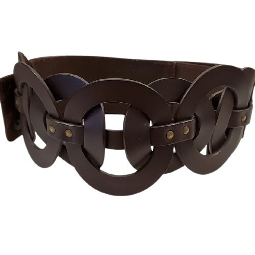 Brown Circle Link Leather Belt sz S #1550