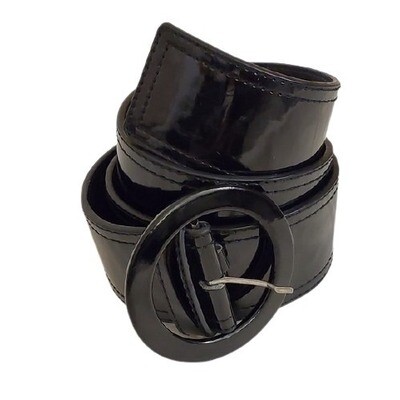 Wide Black Patent Belt - S #1392