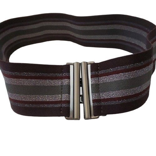 LOFT Brown Striped Wide Stretch Belt M #2027