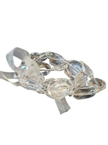 White Ribbon Clear Stone Stretch Bracelet  #1006