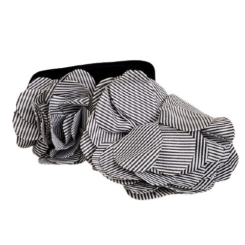 LOFT Black Stripe Flower Stretch Belt S #1387