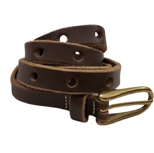 Brown Eyelet Skinny Leather Belt - M - #1552