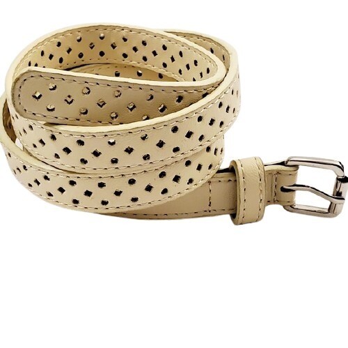 LOFT Cream Perforated Skinny Belt - M #1567