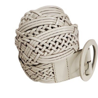 Ann Taylor White Leather Braid Belt S #1376