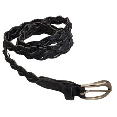 Ann Taylor Black Leather Braid Skinny Belt S #1408