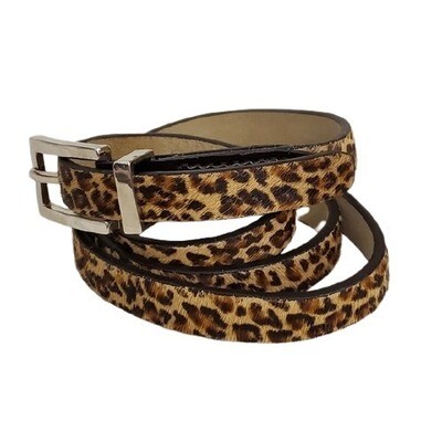 Brown Leopard Haircalf Skinny Belt - S #1386