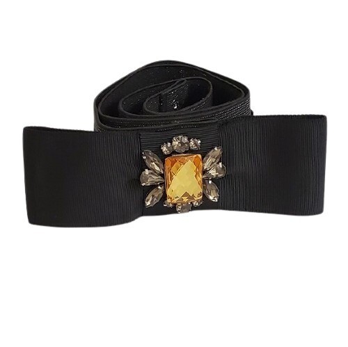 LOFT Black Jeweled Bow Stretch Belt S #1394