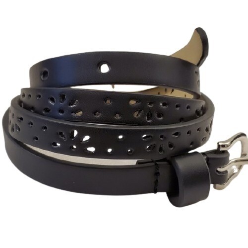Black Perforated Skinny Belt sz M #1549