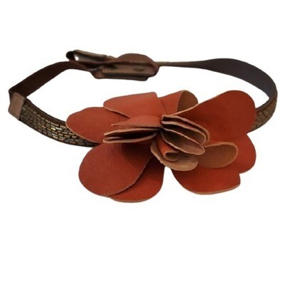 LOFT Brown Leather Flower Stretch Belt M #2060
