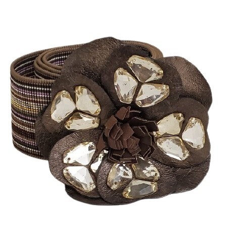 Striped Flower Embellished Belt S #1390