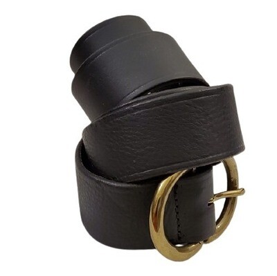 Black Leather Antique Buckle Belt - M/L #1554