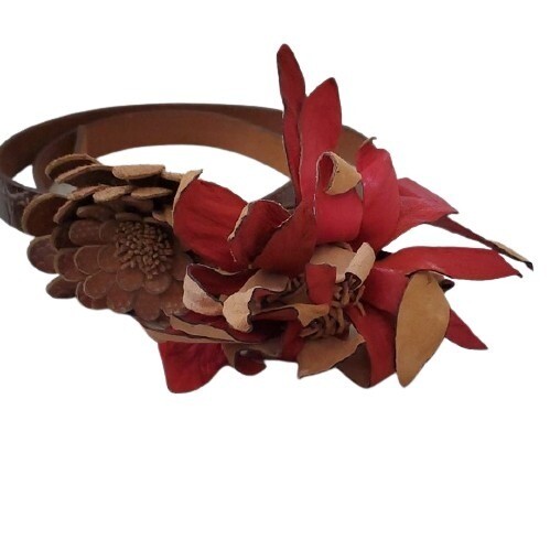 LOFT Red Flower Leather Belt M #2043