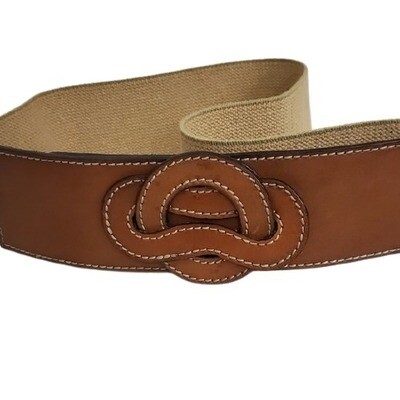 Brown Leather/Canvas Stretch Belt S/M #1398