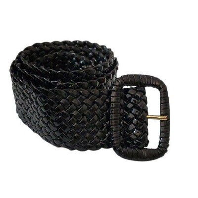 LOFT Black Wide Patent Braid Belt M #2056
