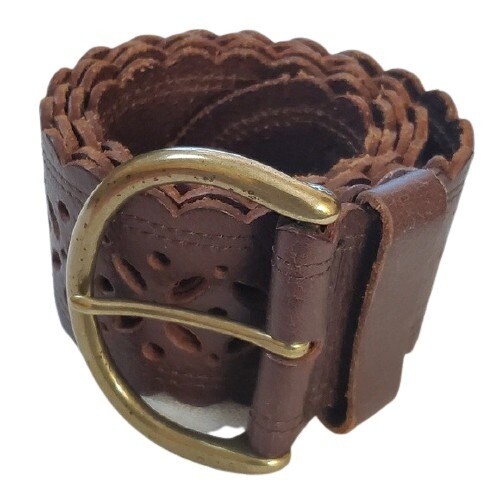 Brown Wide Leather Eyelet Belt sz M #1310