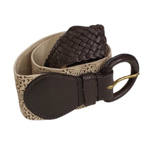 Brown Print Canvas Stretch Belt S #1397