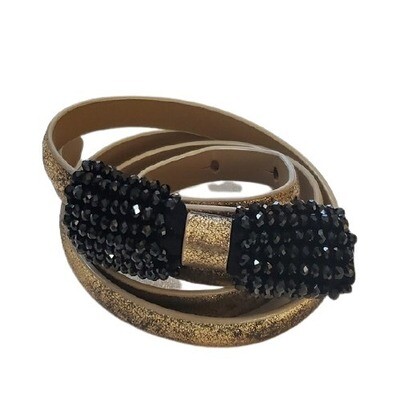 Gold Black Bead Bow Belt sz M #1304