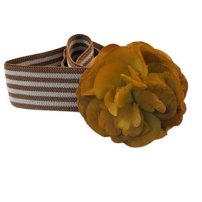 LOFT Mustard Striped Floral Stretch Belt -M/L #758