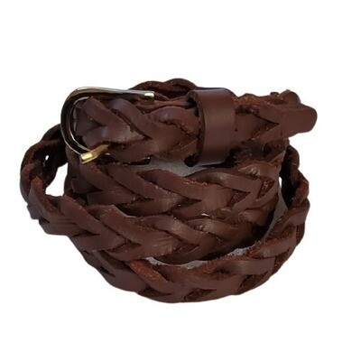 Brown Leather Braid Skinny Belt M #1327