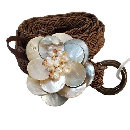 LOFT Brown Shell Flower Bead Belt M #1318