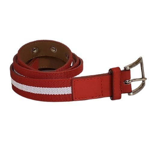 Red/White Striped Fabric Belt - L #1411