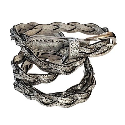 Silver Skinny Braided Belt sz M #1295
