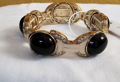 Ann Taylor Black Cabochons Pink Enamel Rhinestone Bracelet #175