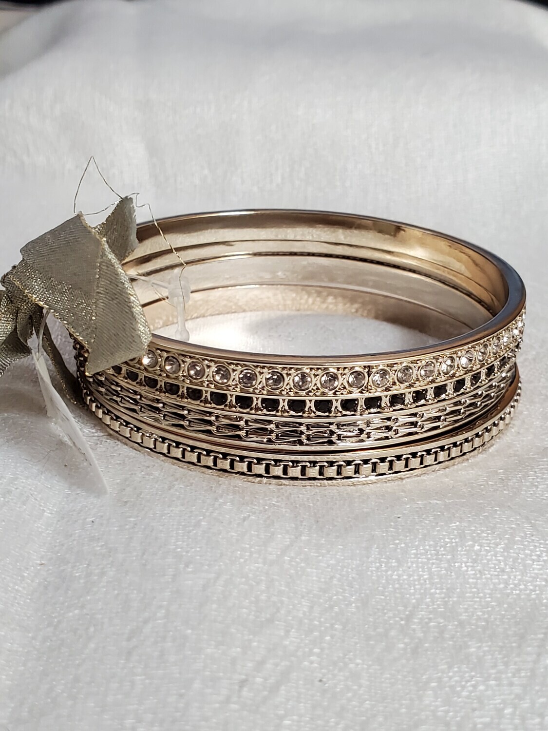 LOFT Goldtone Rhinestone Bangle Bracelet Set #950