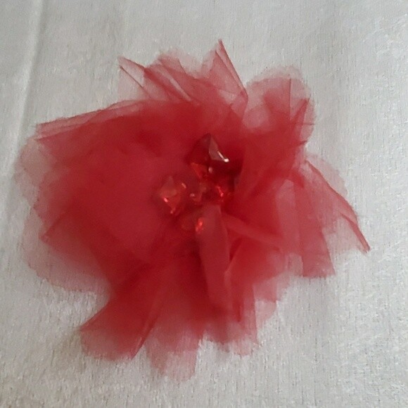 LOFT Burgandy Tulle Rhinestone Pin Brooch #434