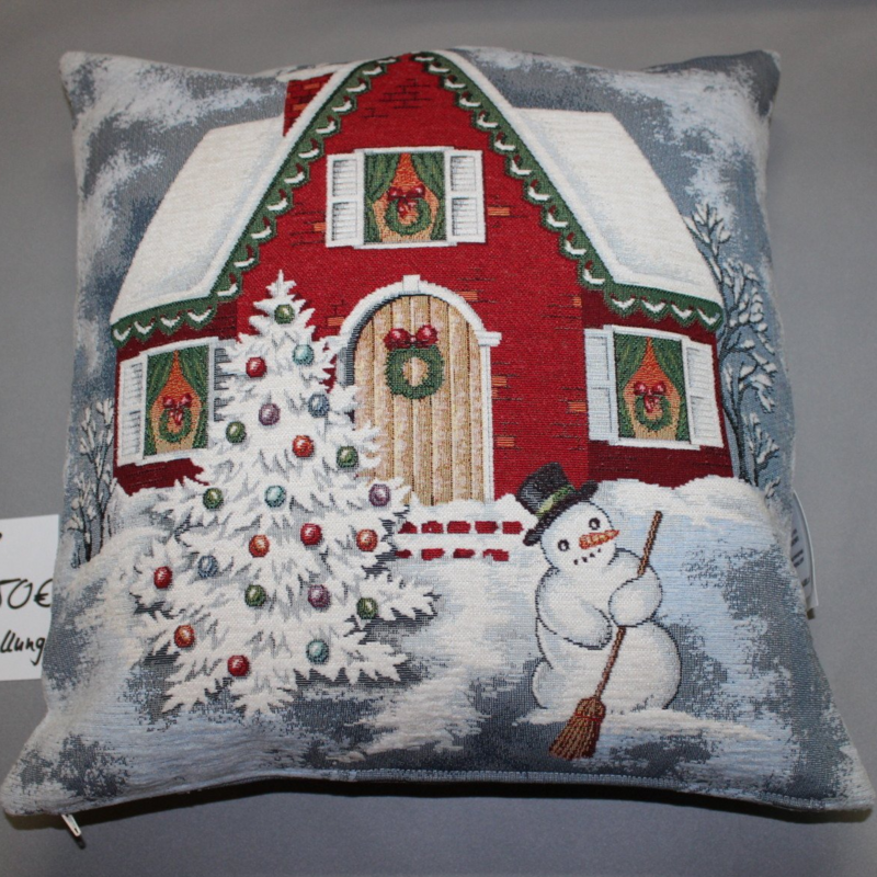 Kissen „Weihnachtshaus mit Schneemann Kissen „Weihnachtshaus mit Schneemann"