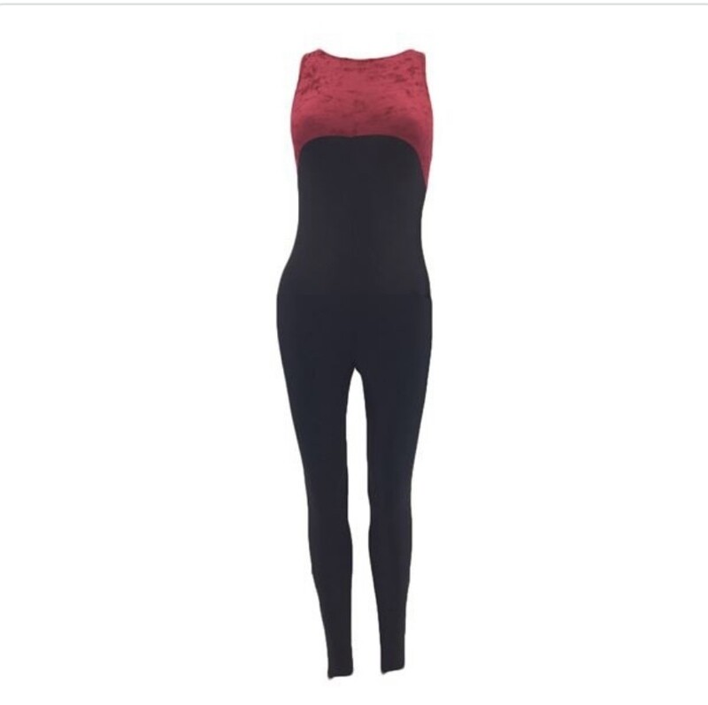RED&amp;BLACK CRUSHED VELVET CATSUIT