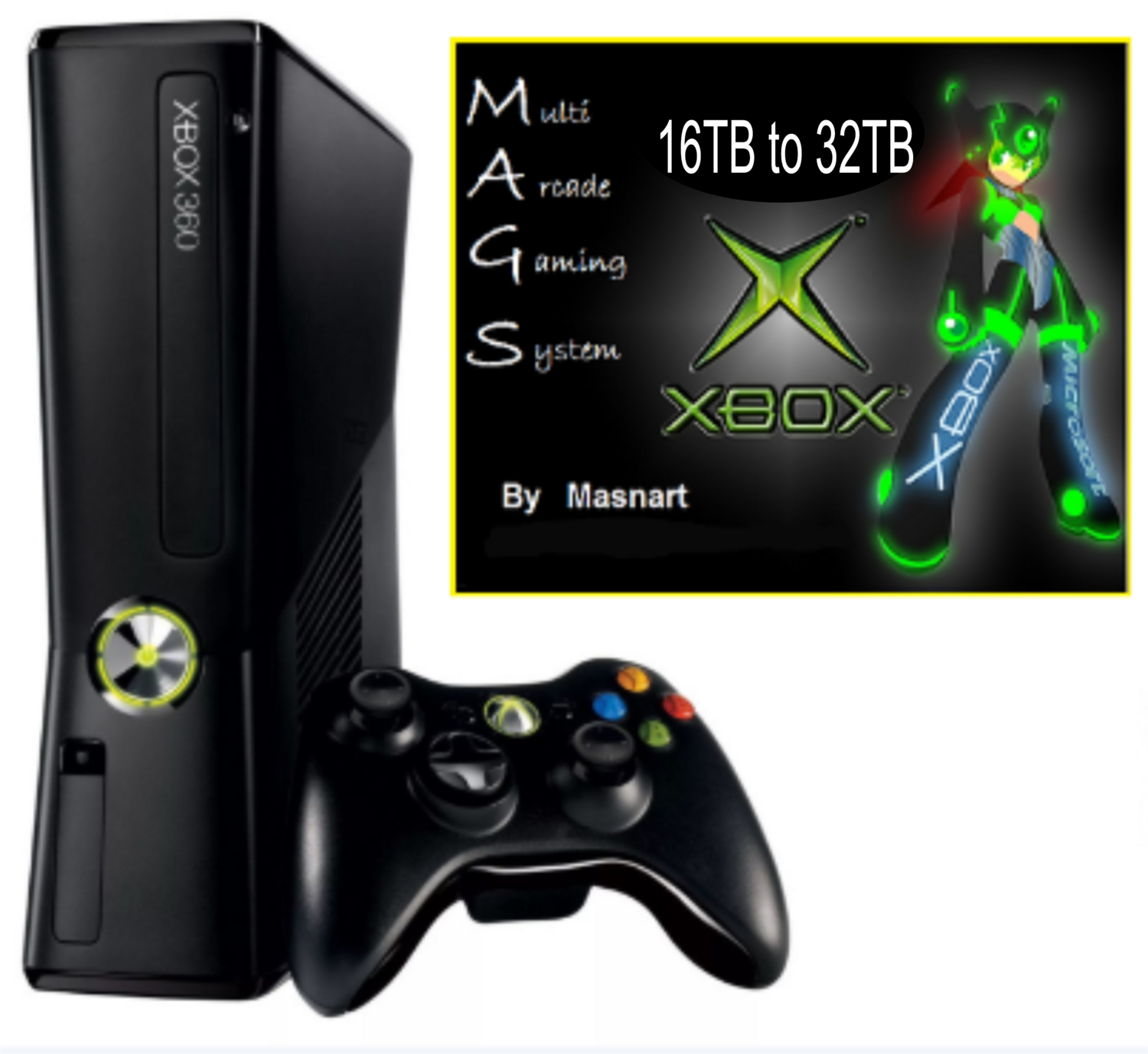 16TB to 32TB Modded Xbox 360 Slim With Accessories And 100 Guarantee