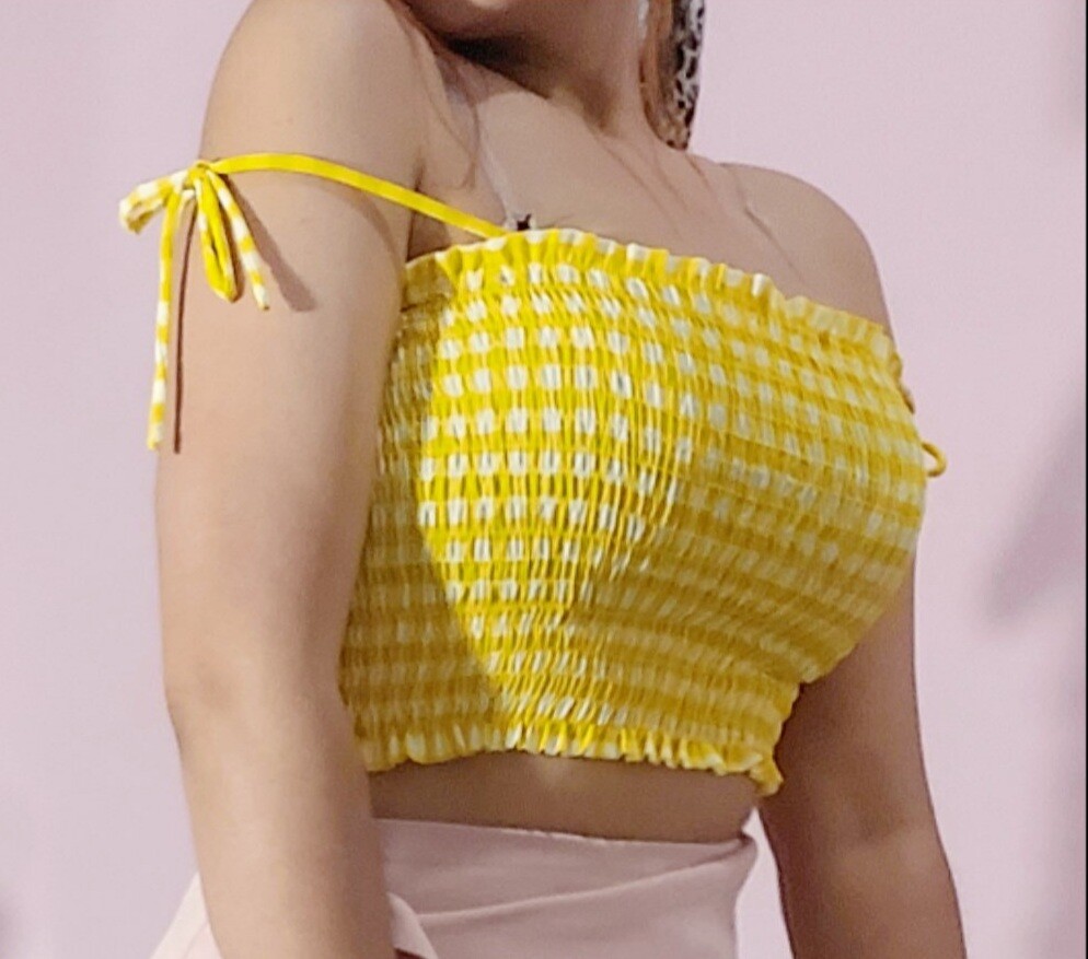 Cropped Lastex | Alcinha laço | Xadrez Amarelo