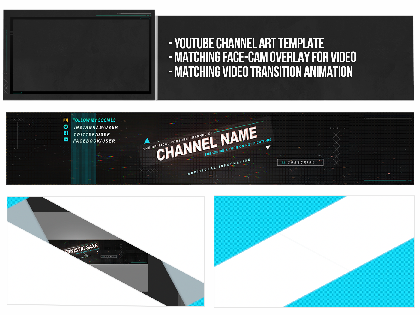 Youtube Channel Art Branding Kit Template Pack 7 - Modernistic Saxe