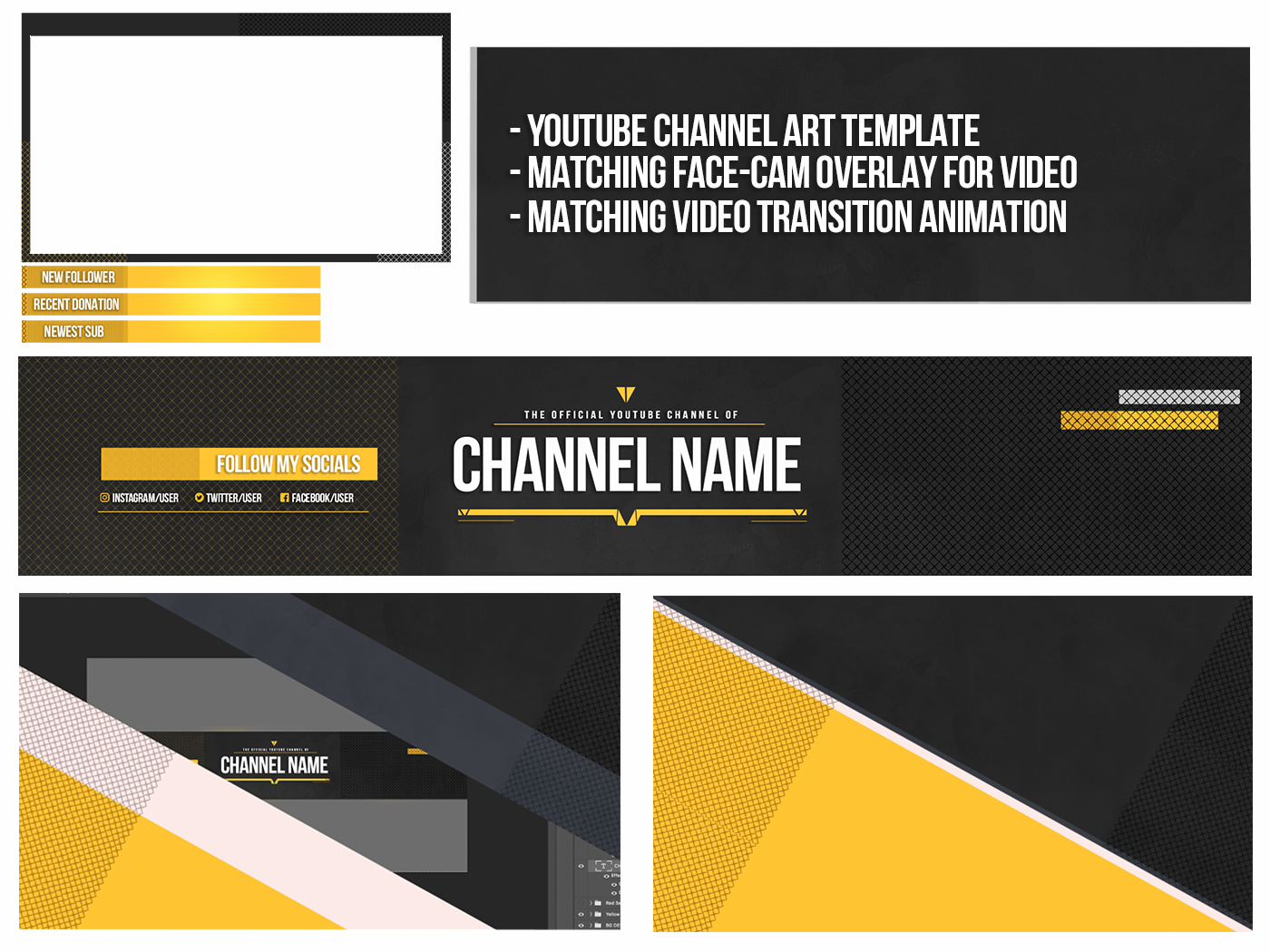 Youtube Channel Art Branding Kit Template Pack 8 - Contemporary