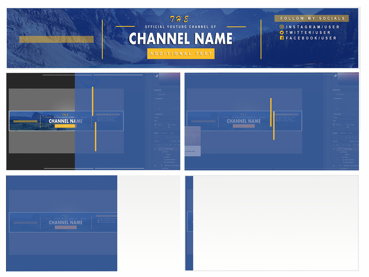Youtube Channel Art Branding Kit Template Pack 5 - Tidy Blues