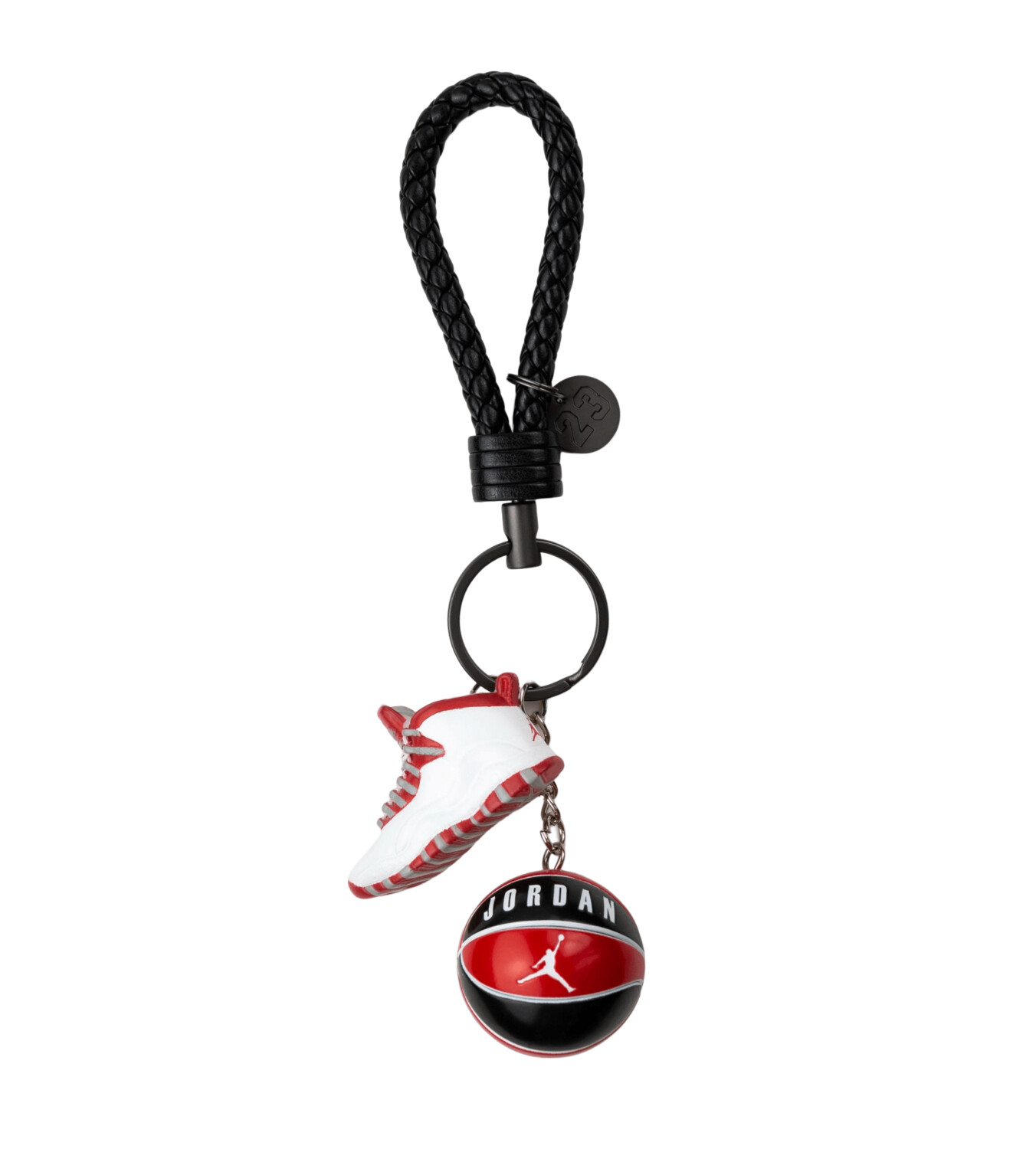 Air Jordan 10 3D mini sneaker keyring with basketball (white/ red)