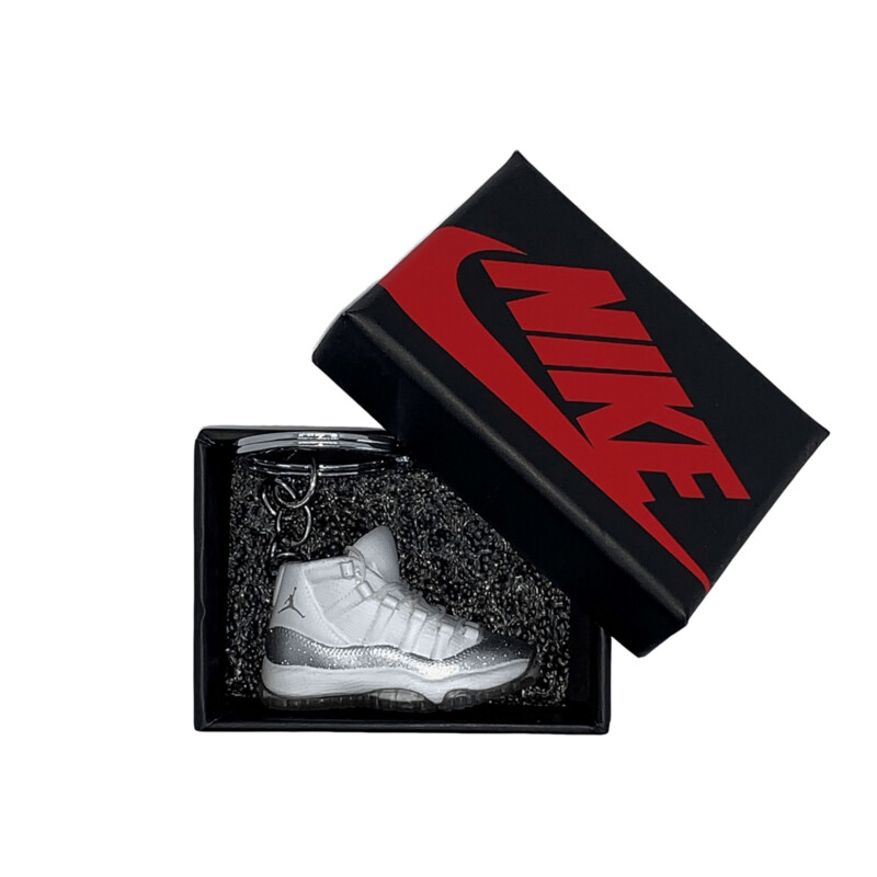 Air Jordan 11 3D mini sneaker keyring with giftbox (white/ silver)